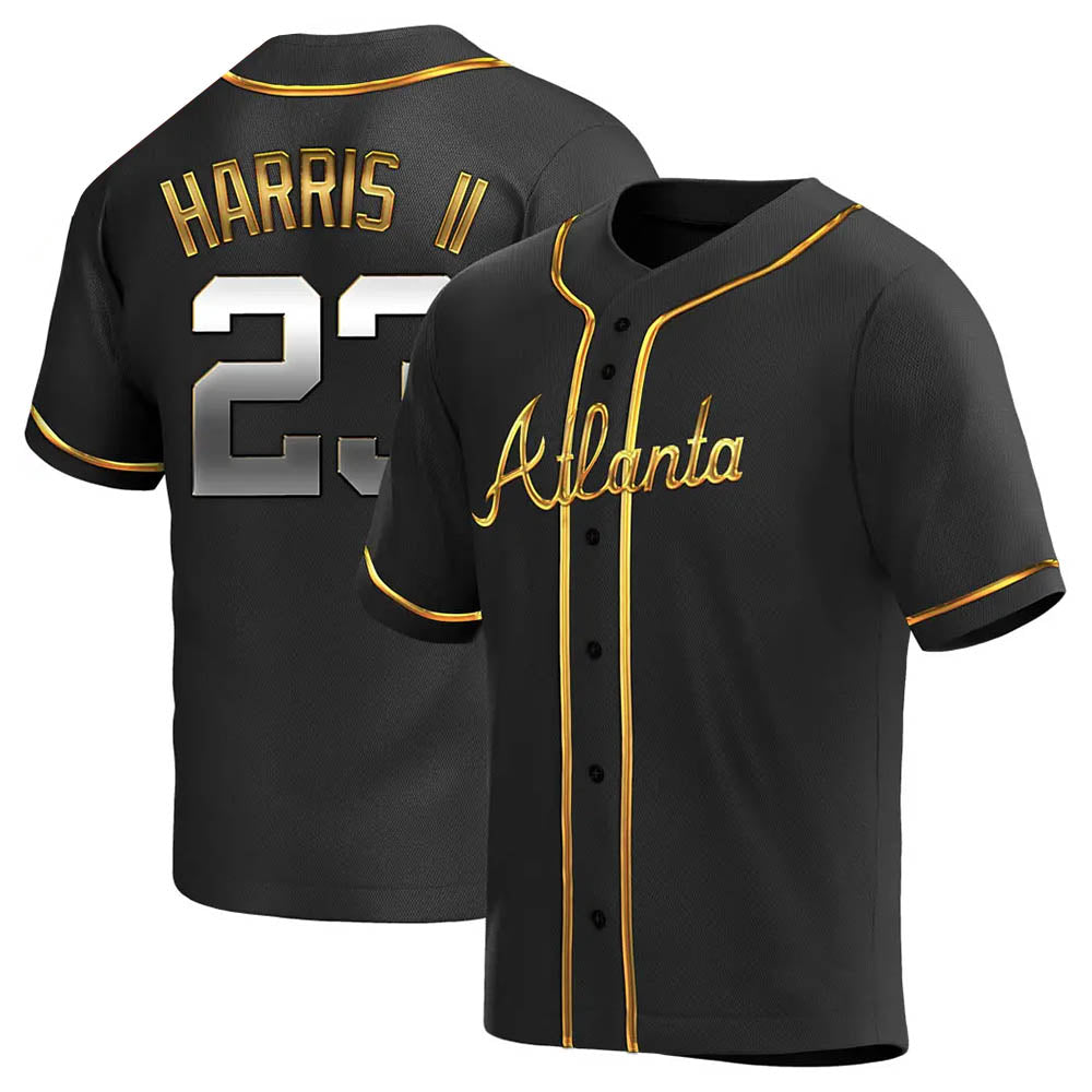 Rebec A.Braves #23 Michael Harris II player Gold Replica Black en Alternate Stitched Jerseys