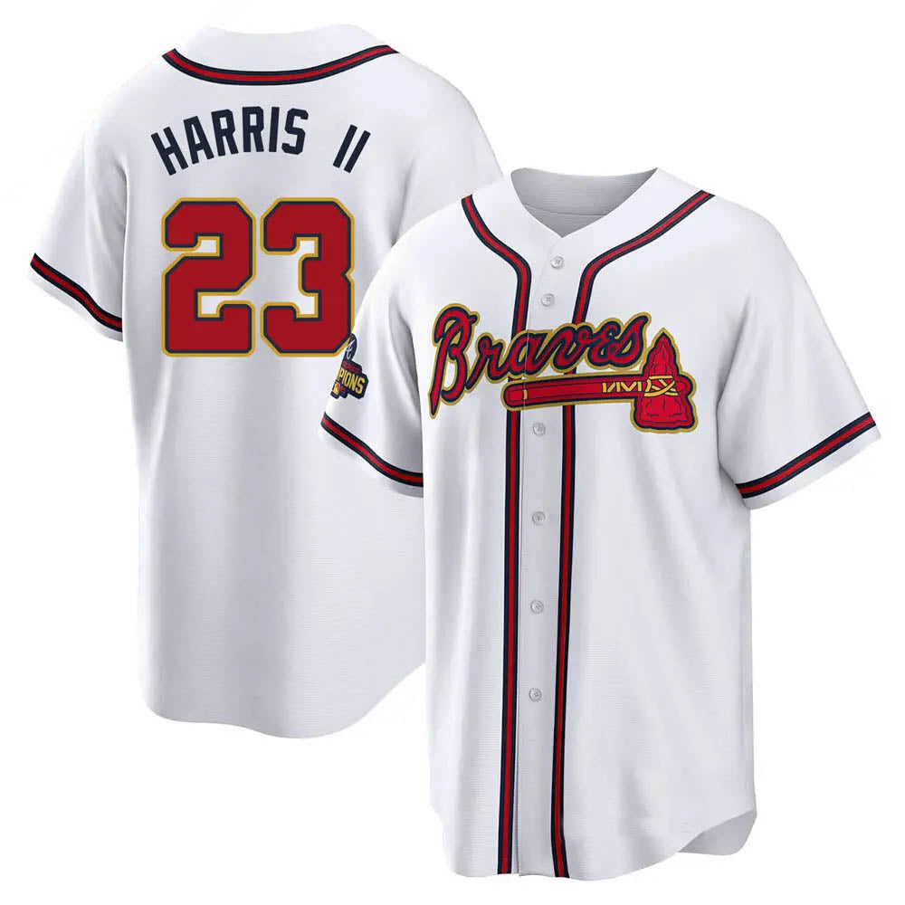 Rebec A.Braves #23 Michael Harris II player Gold &White Replica Program Stitched Jerseys