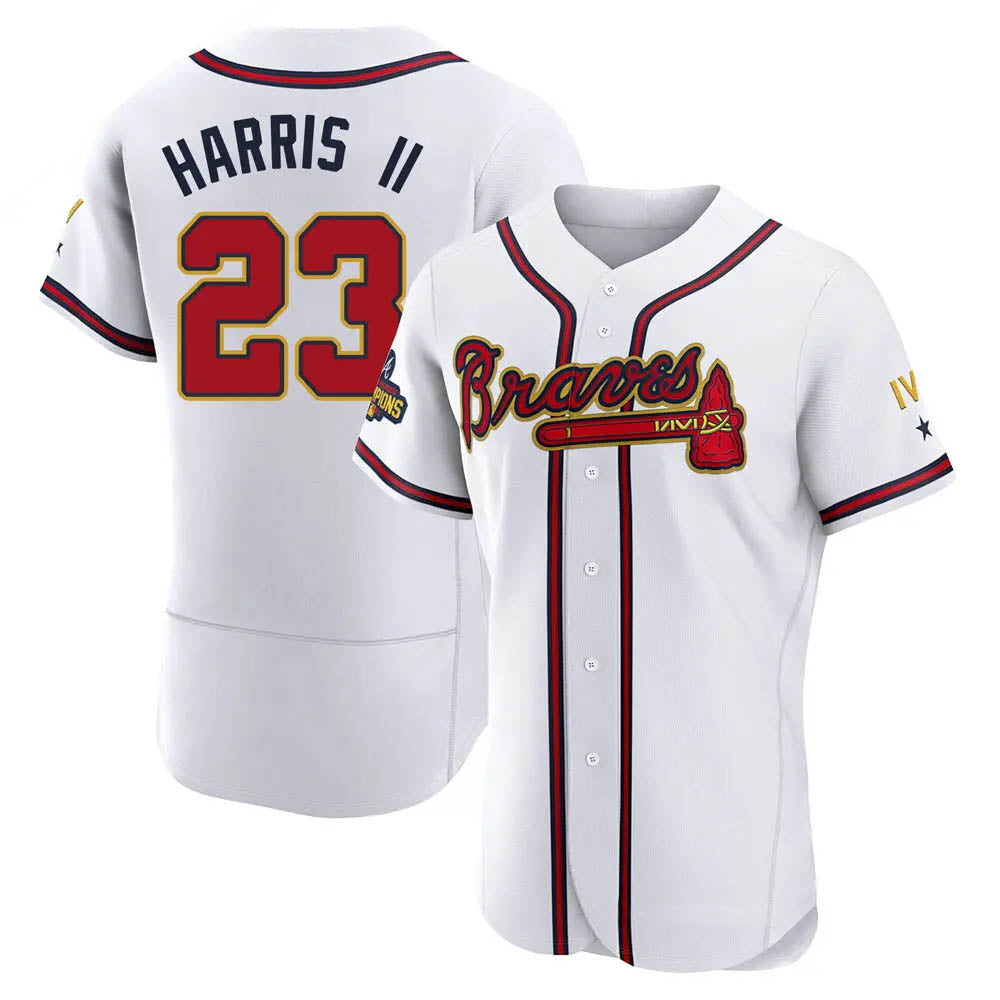 Rebec A.Braves #23 Michael Harris II player White&Gold Authentic Program Stitched Jerseys