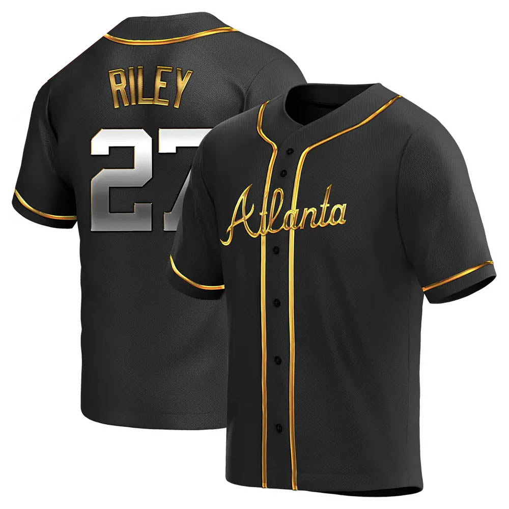 Broks A.Braves #27 Austin Riley Player Black&Gold Replica en Alternate Stitched Jerseys