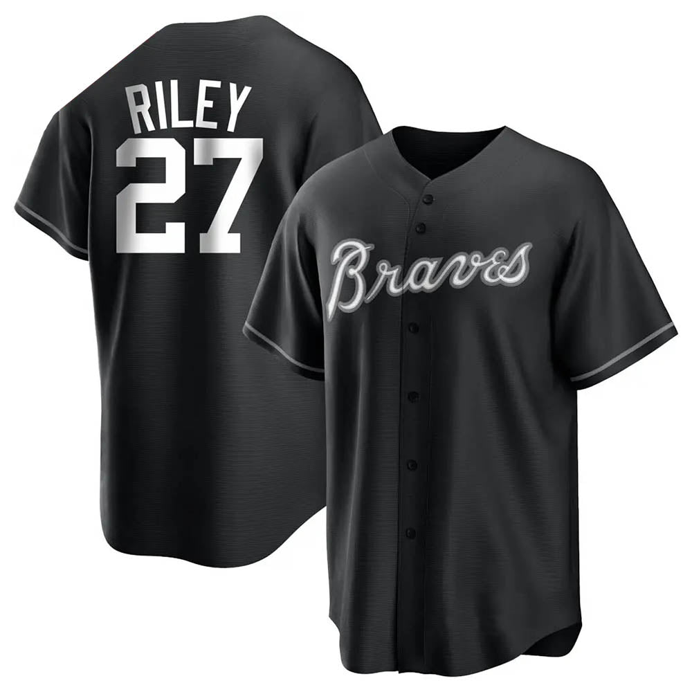 Broks A.Braves #27 Austin Riley Player Black&White Replica Stitched Jerseys