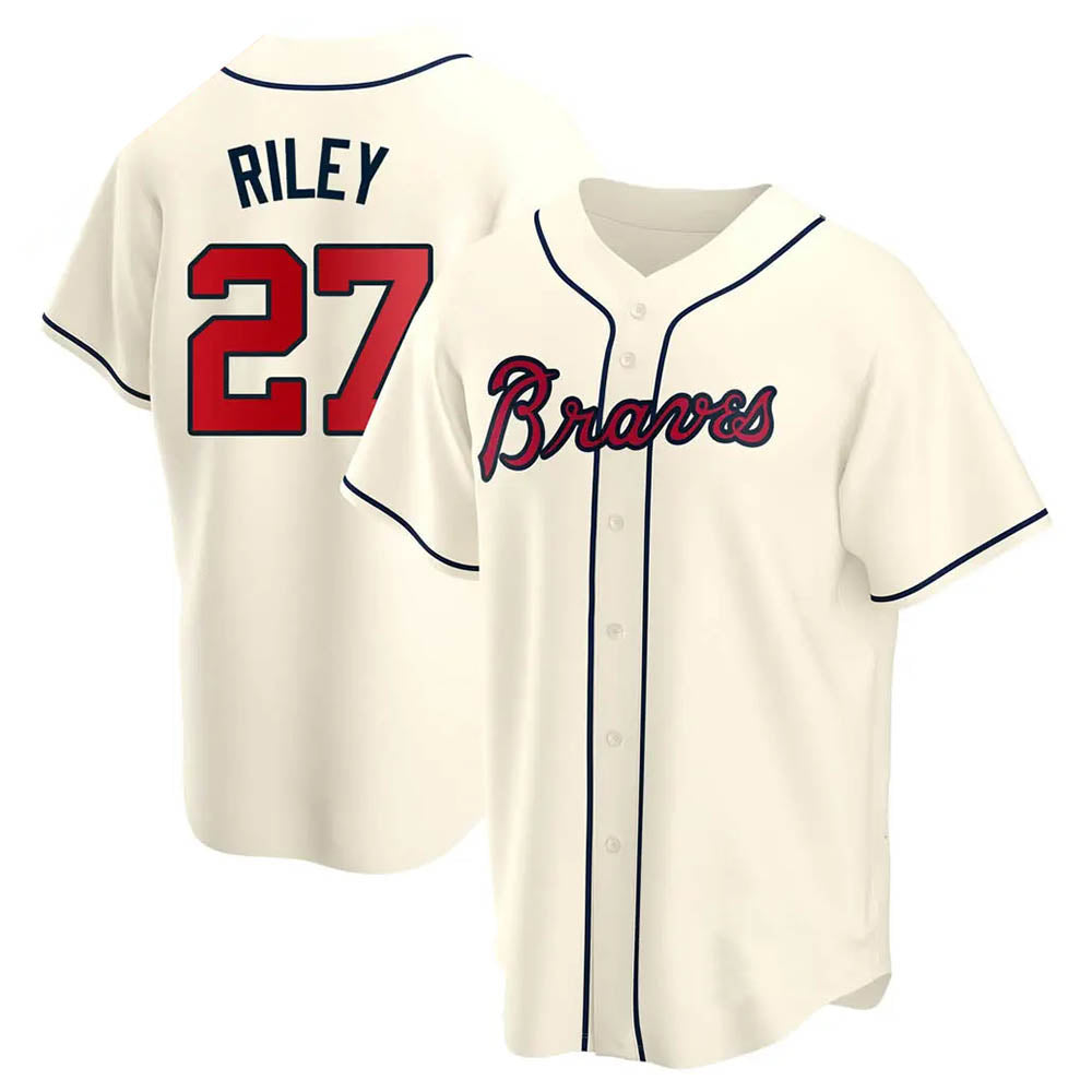 Broks A.Braves #27 Austin Riley Player Cream Replica Alternate Stitched Jerseys