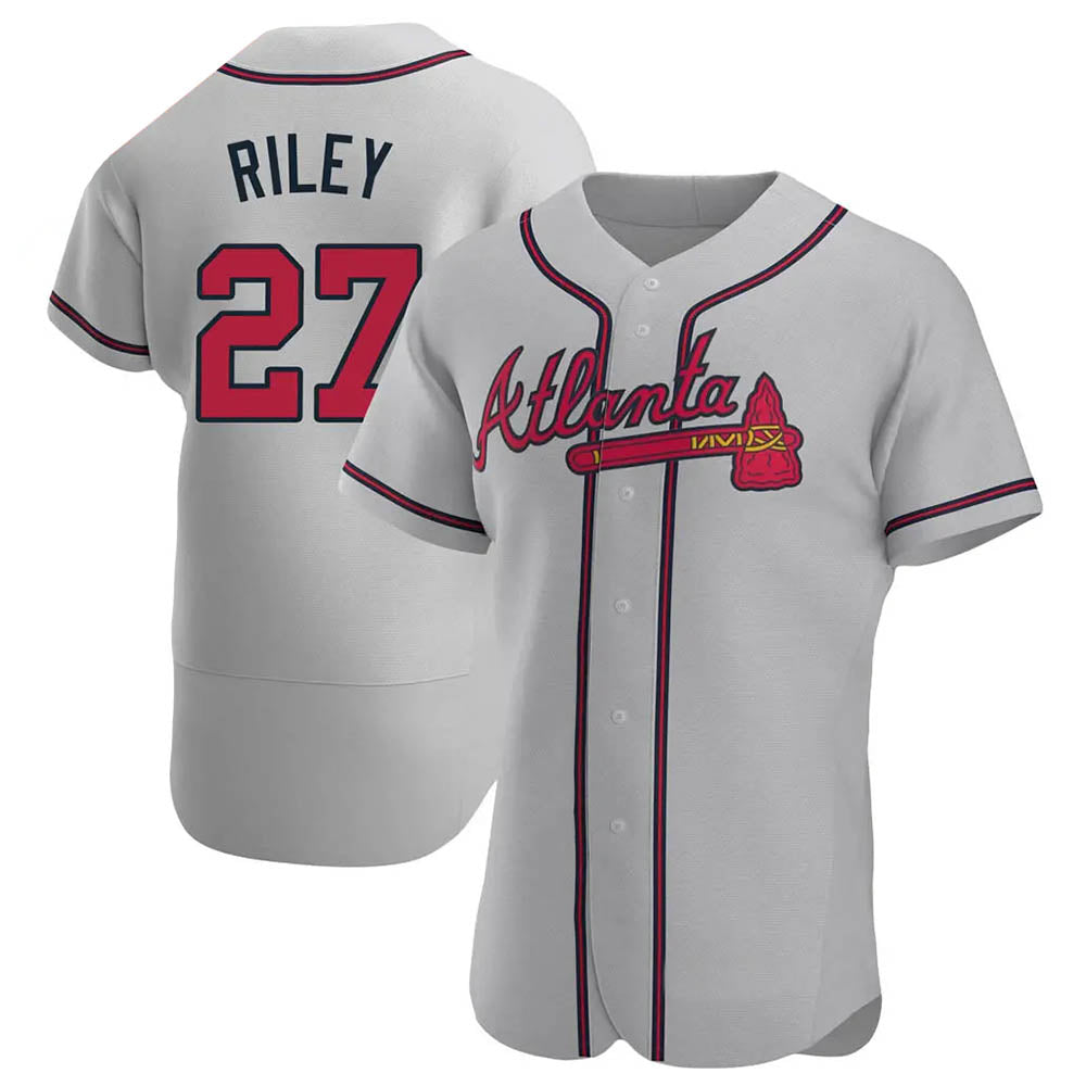 Broks A.Braves #27 Austin Riley Player Gray Authentic Road Stitched Jerseys