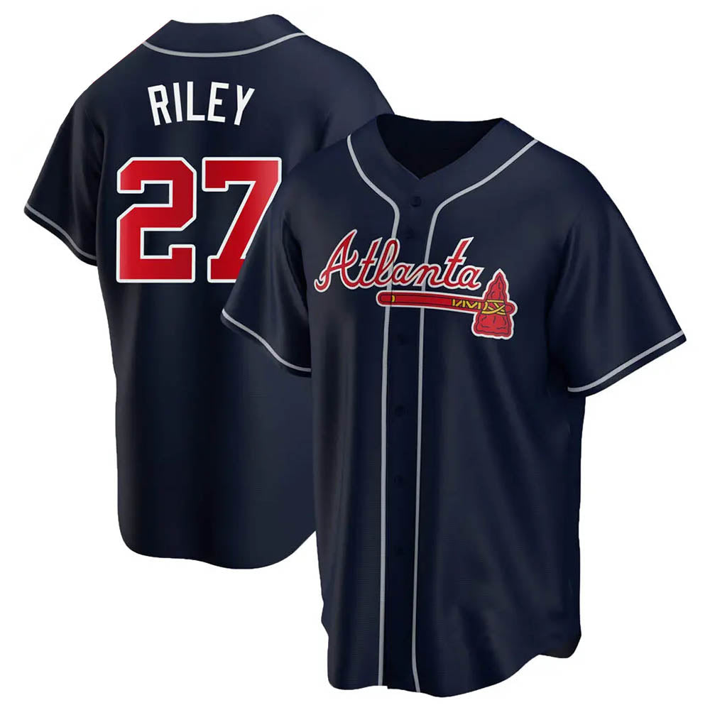 Broks A.Braves #27 Austin Riley Player Navy Replica Alternate Stitched Jerseys