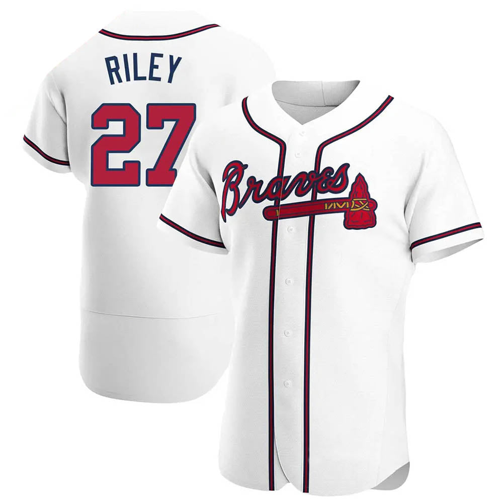 Broks A.Braves #27 Austin Riley Player White Authentic Home Stitched Jerseys