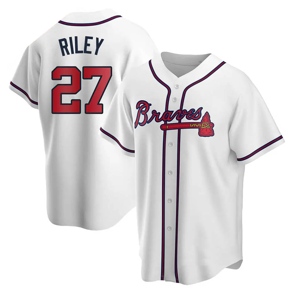 Broks A.Braves #27 Austin Riley Player White Replica Home Stitched Jerseys