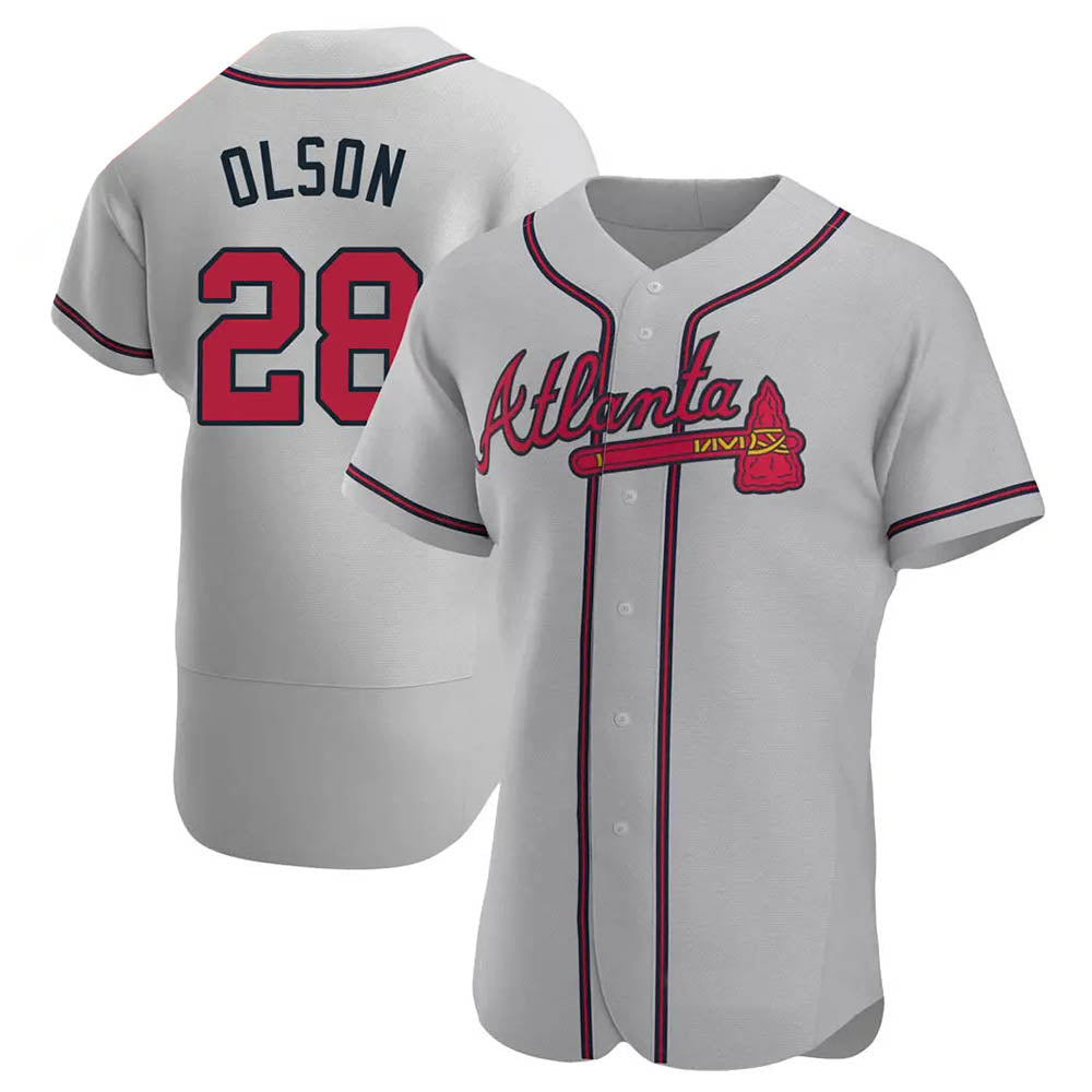 Rebec A.Braves #28 Matt Olson Player Gray Authentic Road Stitched Jerseys