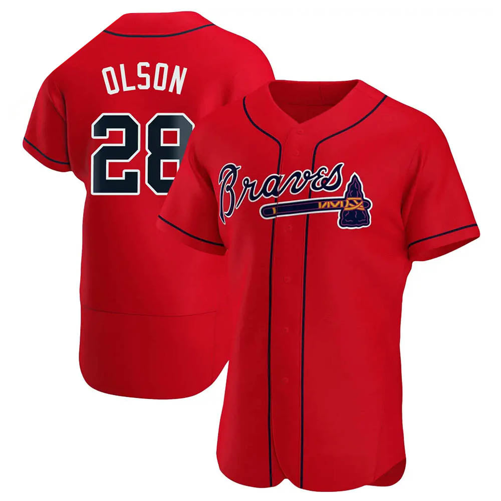 Rebec A.Braves #28 Matt Olson Player Red Authentic Alternate Stitched Jerseys