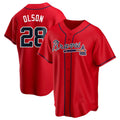 Rebec A.Braves #28 Matt Olson Player Red Replica Alternate Stitched Jerseys