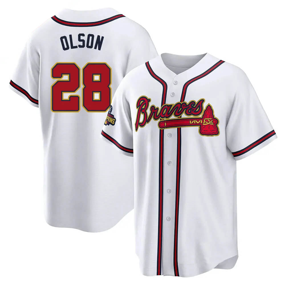 Rebec A.Braves #28 Matt Olson Player White&Gold Replica Program Stitched Jerseys