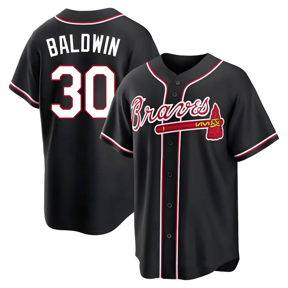 Rebec A.Braves #30 Drake Baldwin player Black Replica Fashion Out Stitched Jerseys