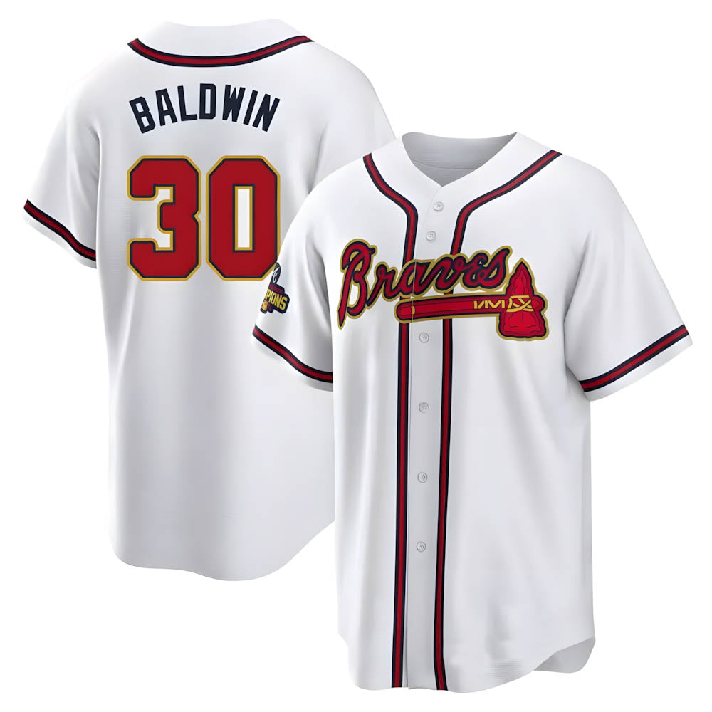 Rebec A.Braves #30 Drake Baldwin player Gold Replica White Program Stitched Jerseys