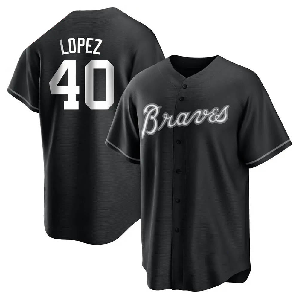 Rebec A.Braves #40 Reynaldo Lopez player Black&White Replica Stitched Jerseys