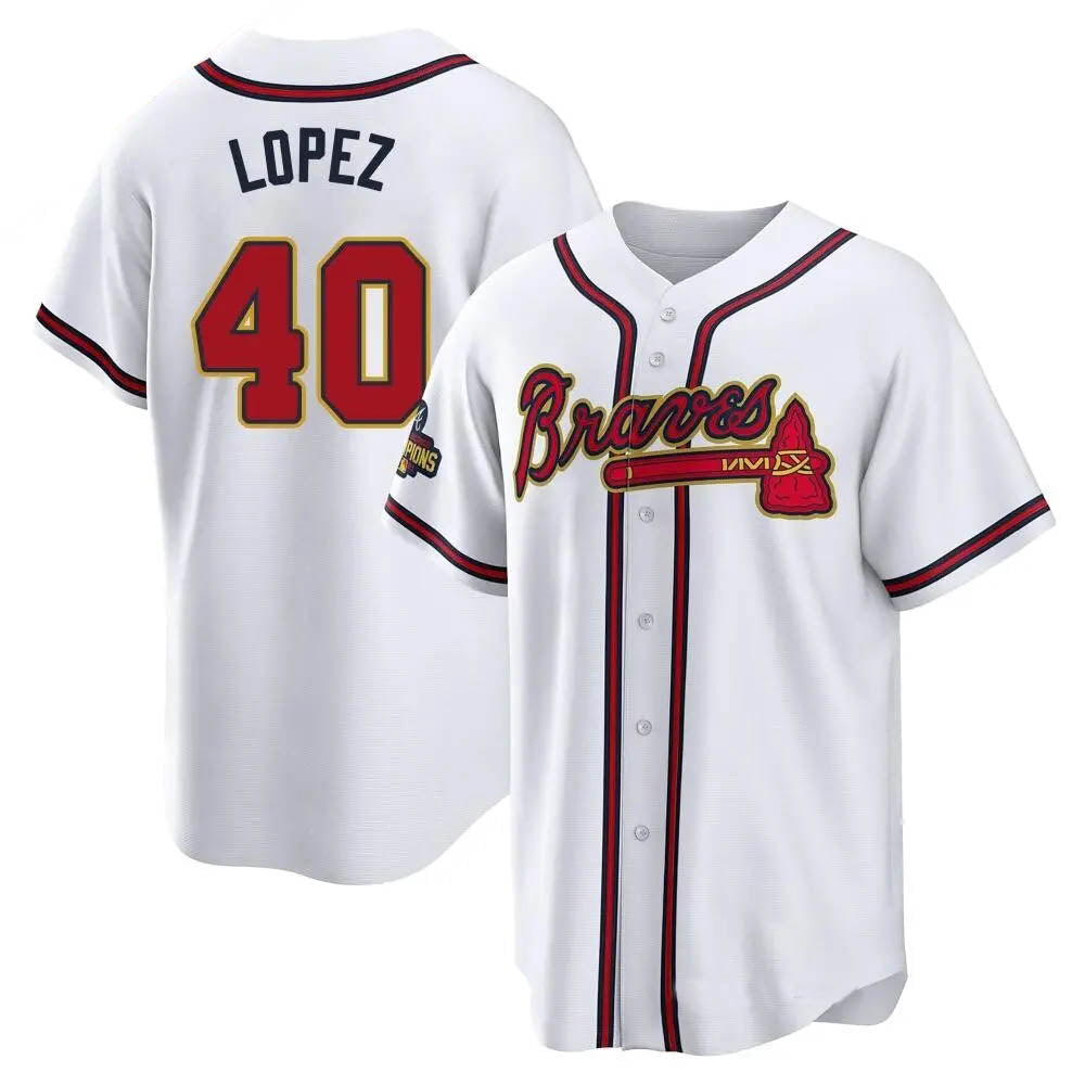 Rebec A.Braves #40 Reynaldo Lopez player White&Gold Replica Program Stitched Jerseys