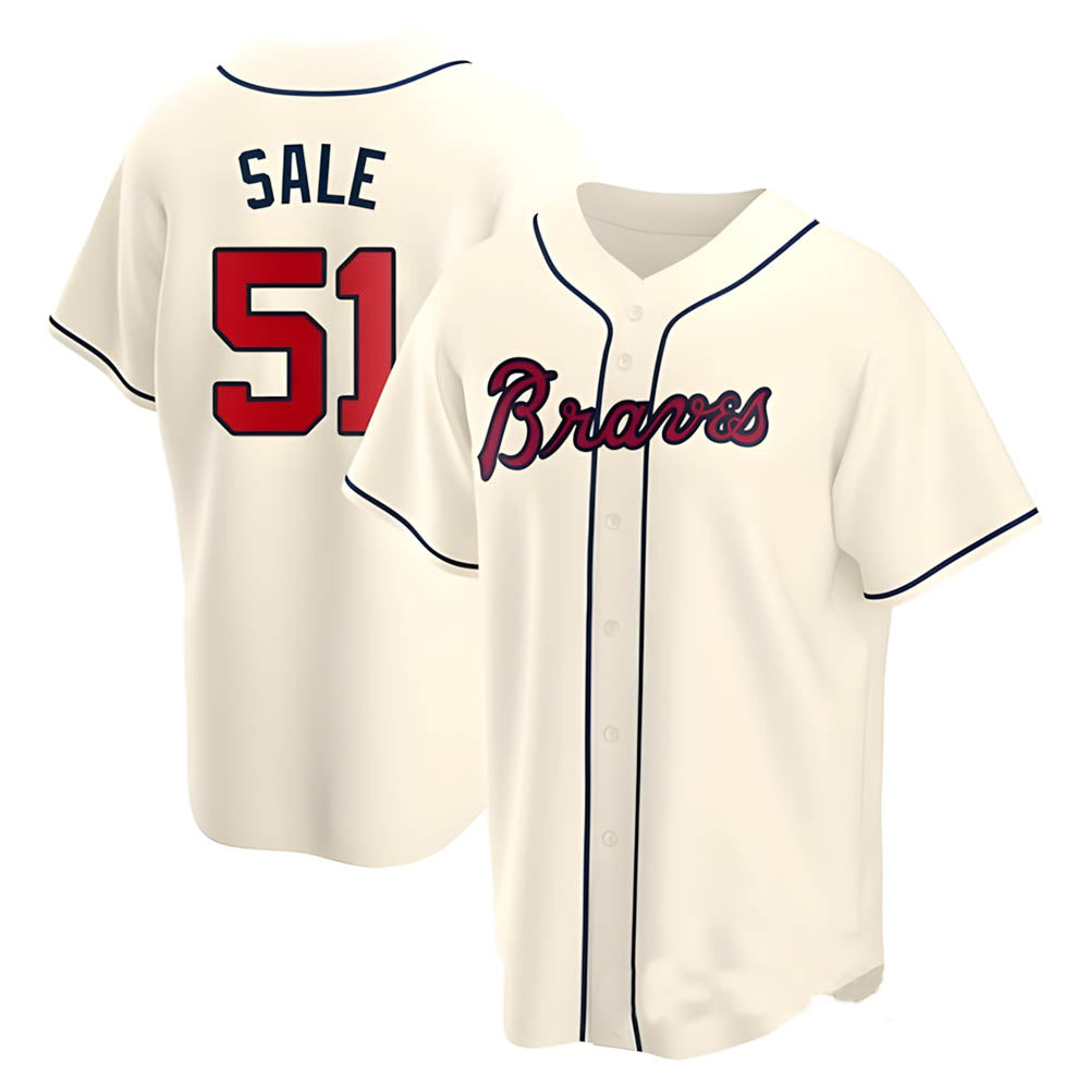 Rebec A.Braves #51 Chris Sale Player Cream Alternate Replica Stitched Jerseys