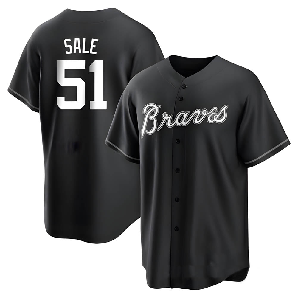 Rebec A.Braves #51 Chris Sale Player White&Black Replica Stitched Jerseys