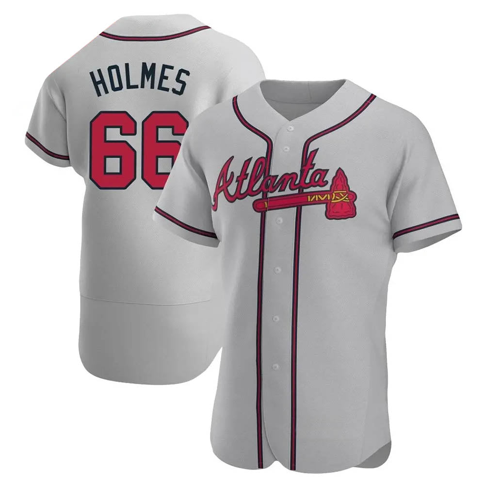 Rebec A.Braves #66 Grant Holmes Player Gray Authentic Road Stitched Jerseys