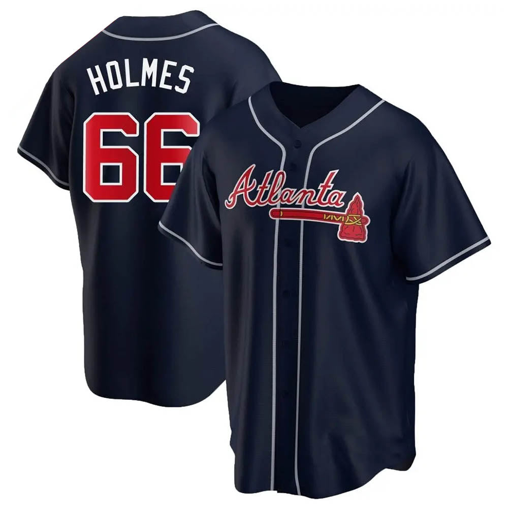 Rebec A.Braves #66 Grant Holmes Player Navy Replica Alternate Stitched Jerseys