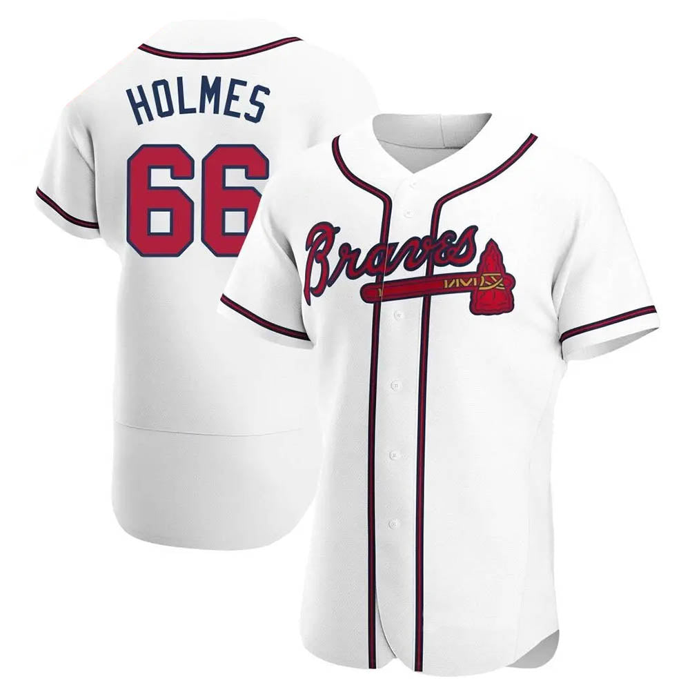 Rebec A.Braves #66 Grant Holmes Player White Authentic Home Stitched Jerseys