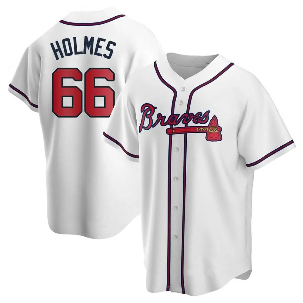 Rebec A.Braves #66 Grant Holmes Player White Replica Home Stitched Jerseys