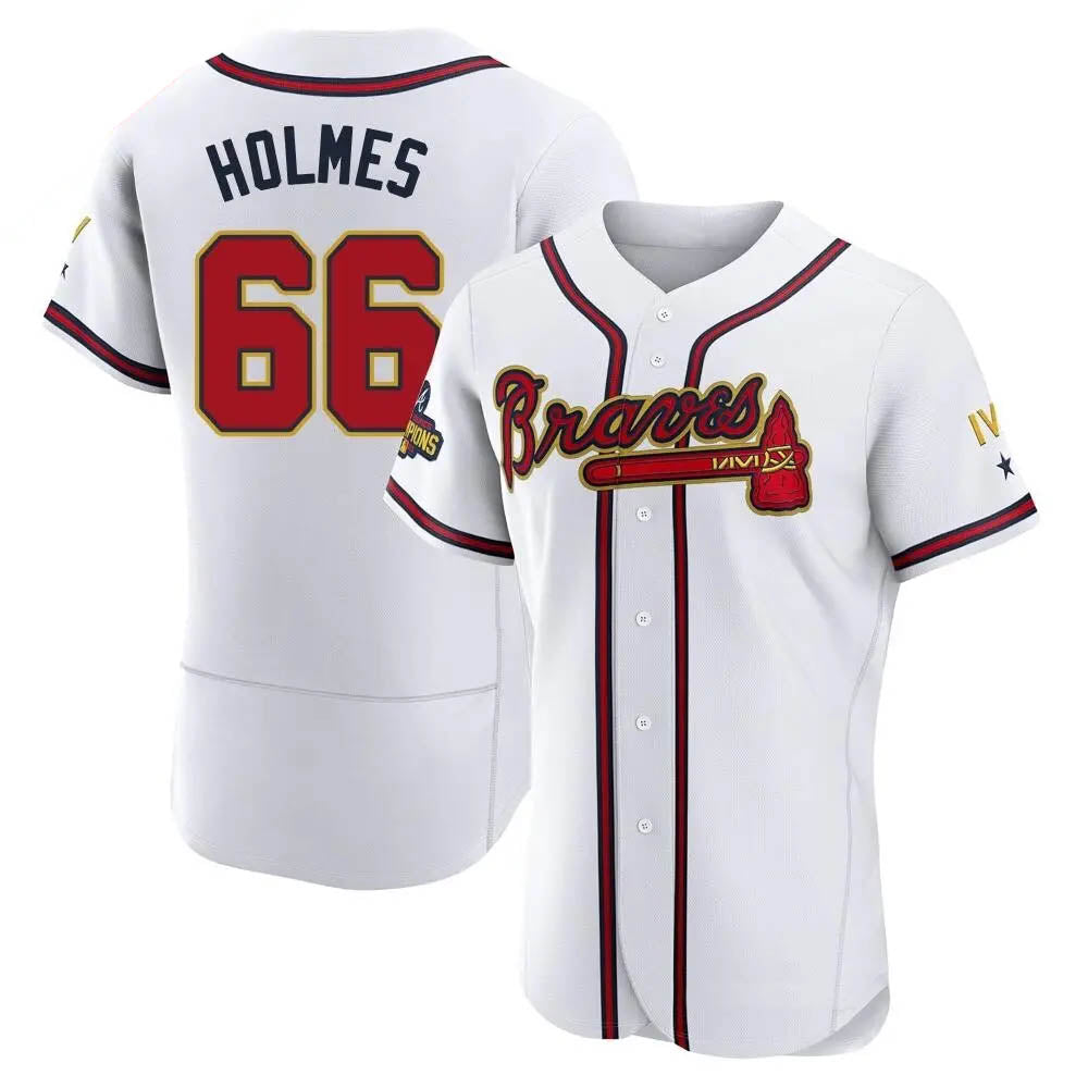 Rebec A.Braves #66 Grant Holmes Player White&Gold Authentic Program Stitched Jerseys