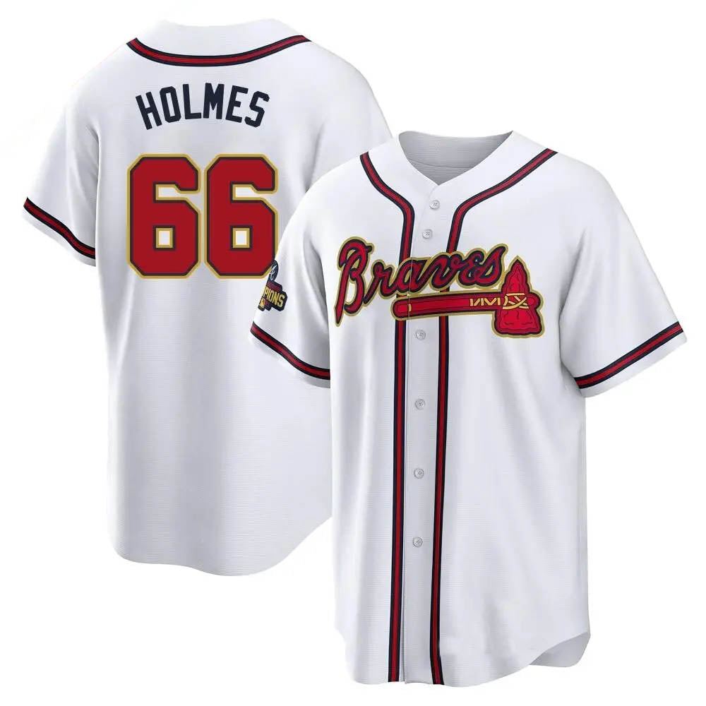 Rebec A.Braves #66 Grant Holmes Player White&Gold Replica Program Stitched Jerseys