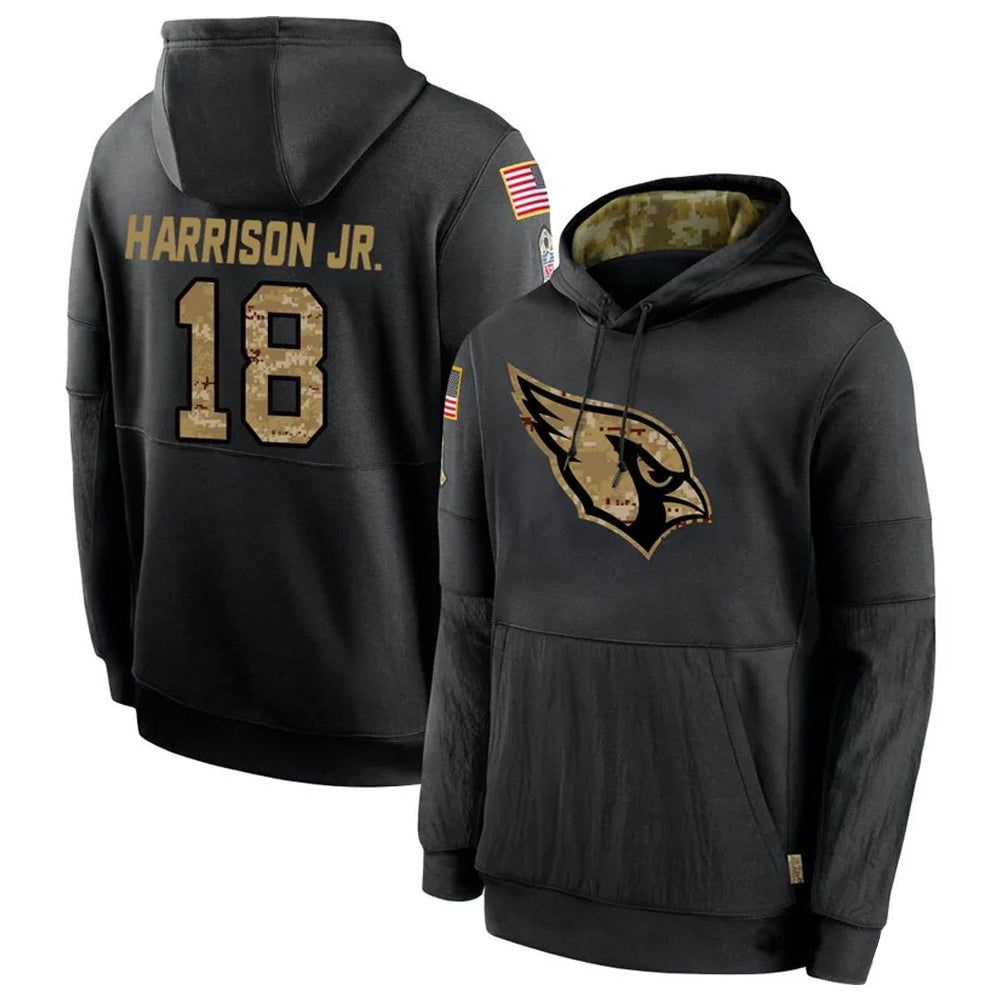Rebec A.Cardinals #18 Marvin Harrison Jr. Player Black Salute to Service Hoodies Stitched Jerseys