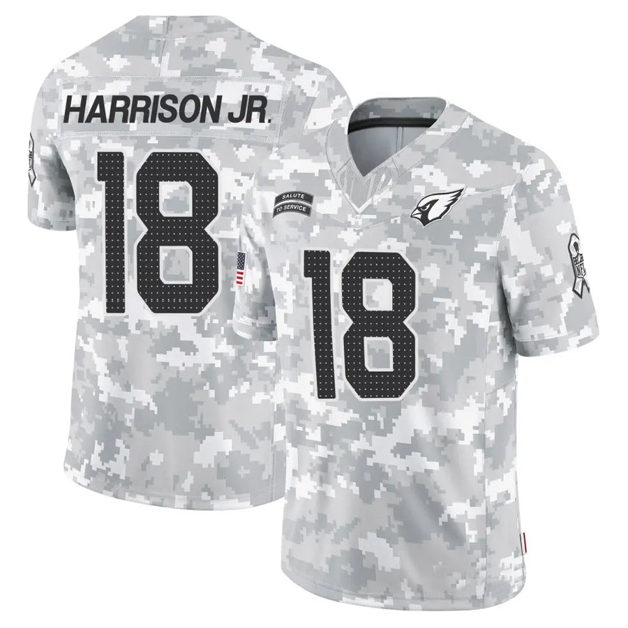 Rebec A.Cardinals #18 Marvin Harrison Jr. Player Camo Salute to Service Limited Stitched Stitched Jerseys
