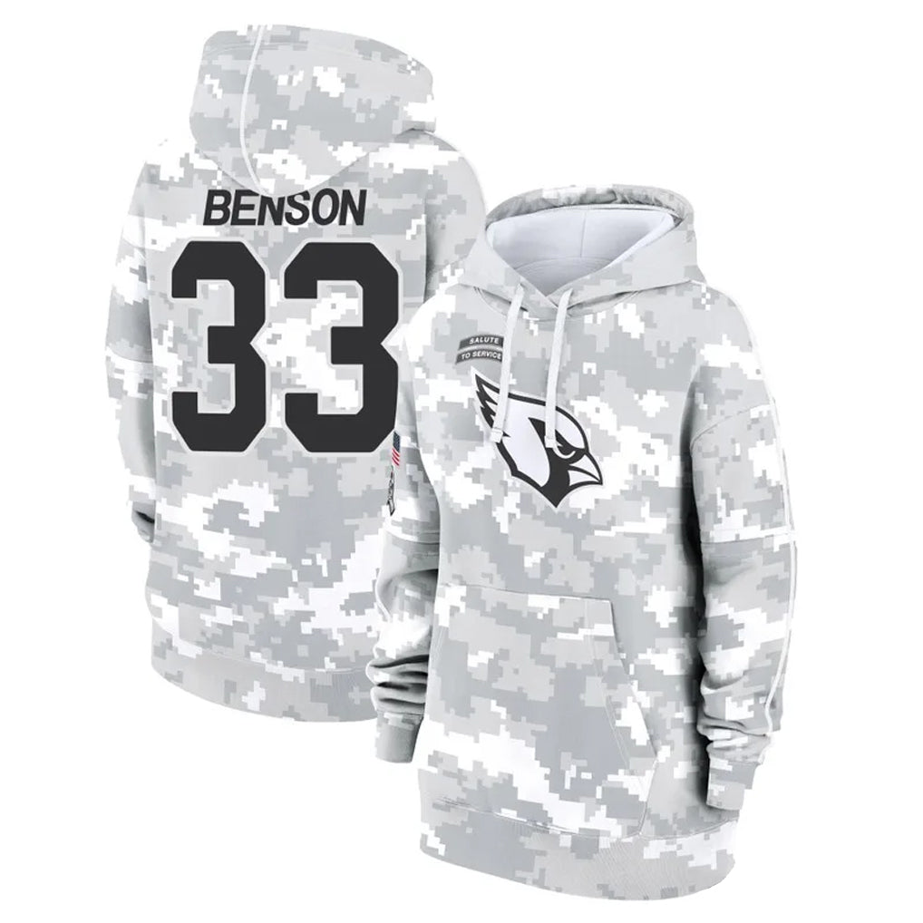 Rebec A.Cardinals #33 Trey Benson Player Arctic Camo Salute to Service Hoodies Stitched Jerseys