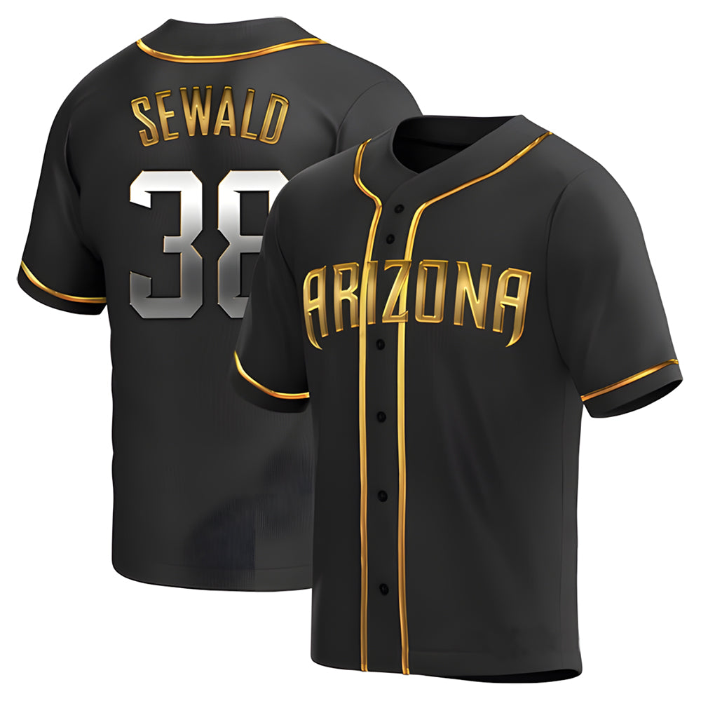 Rebec A.Diamondbacks #38 Paul Sewald Player Black Golden Replica Alternate Stitched Jersey