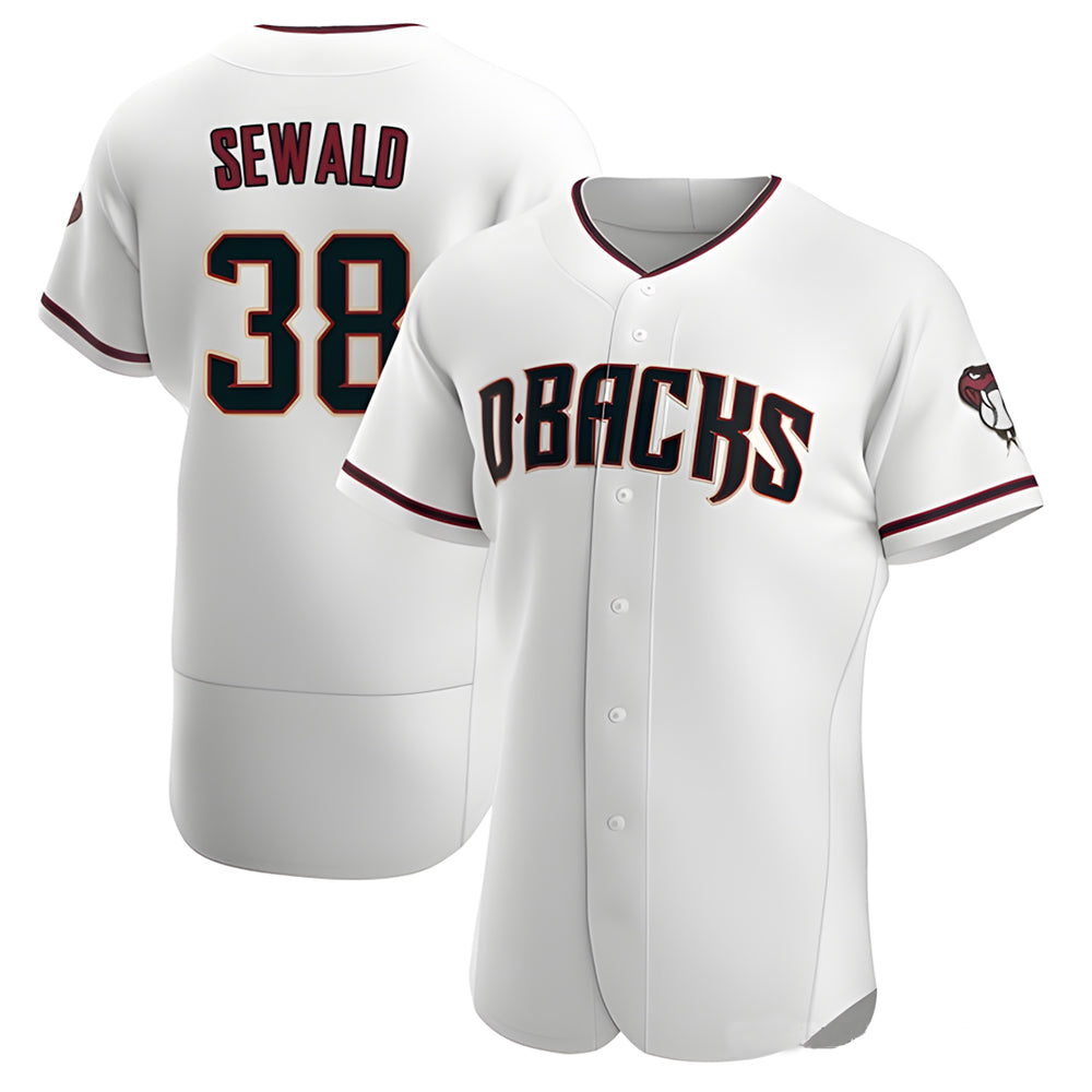 Rebec A.Diamondbacks #38 Paul Sewald Player White Authentic Crimson Home Stitched Jersey