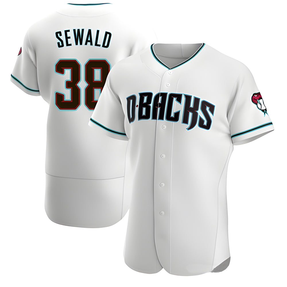 Rebec A.Diamondbacks #38 Paul Sewald Player White Teal Authentic Alternate Stitched Jersey