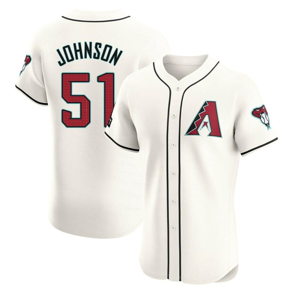 Rebec A.Diamondbacks #51 Randy Johnson Player Cream Elite Home Patch Stitched Jerseys