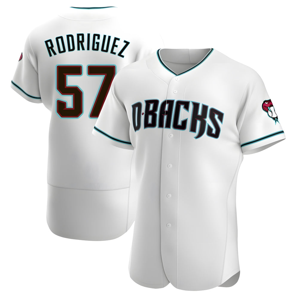 Rebec A.Diamondbacks #57 Eduardo Rodriguez Player White Teal Alternate Stitched Jersey