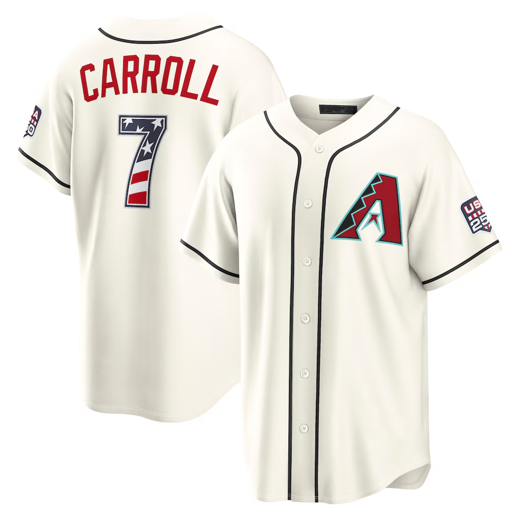 Rebec A.Diamondbacks #7 Corbin Carroll Cream USA 250 Fourth of July Home Stadium Jersey