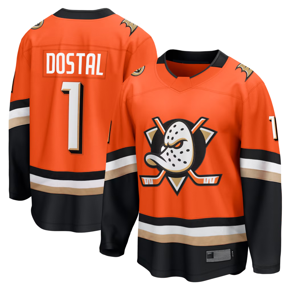 Rebec A.Ducks #1 Lukas Dostal Orange Home Breakaway Jerseys