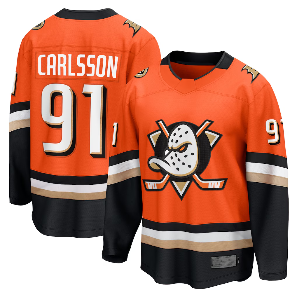 Rebec A.Ducks #91 Leo Carlsson Orange Home Breakaway Jerseys