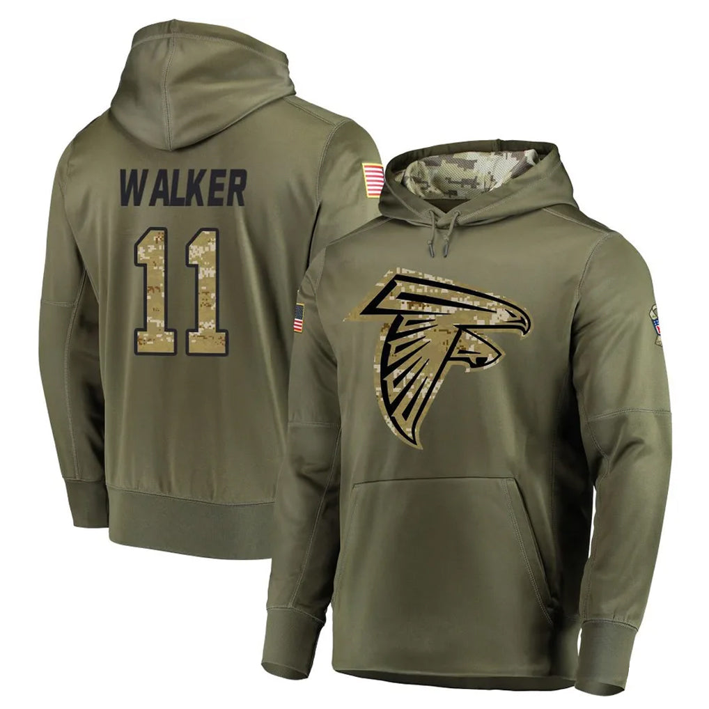 Rebec A.Falcons #11 Jalon Walker Player Olive Salute to Service Club Fleece Hoodie Stitched Jerseys