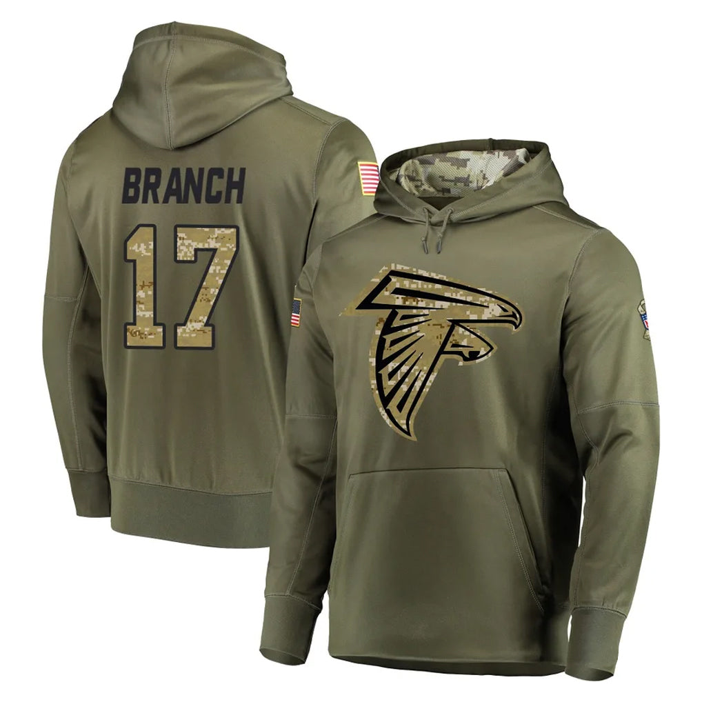 Rebec A.Falcons #17 Zachariah Branch Player Olive Salute to Service Club Fleece Hoodie Stitched Jerseys