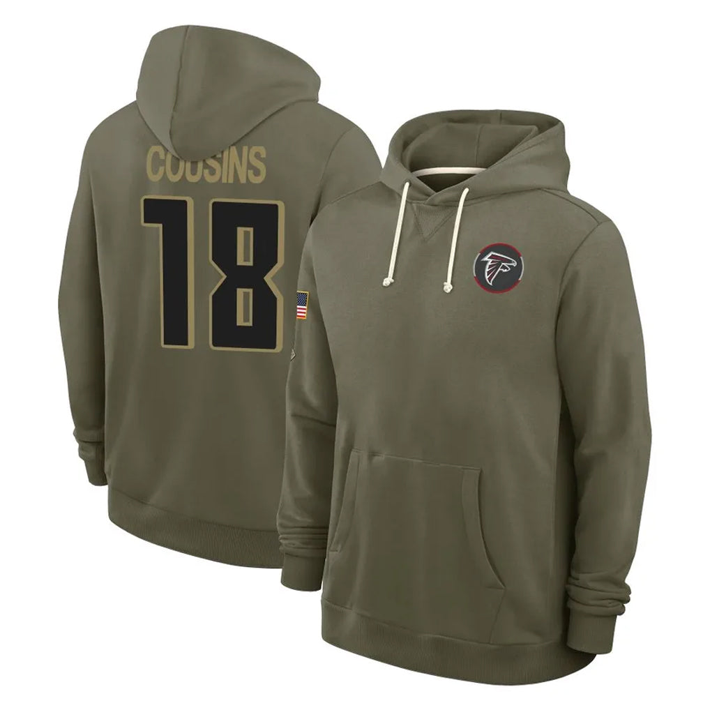 Rebec A.Falcons #18 Kirk Cousins Player Olive 2025 Salute to Service Hoodies Stitched Jerseys