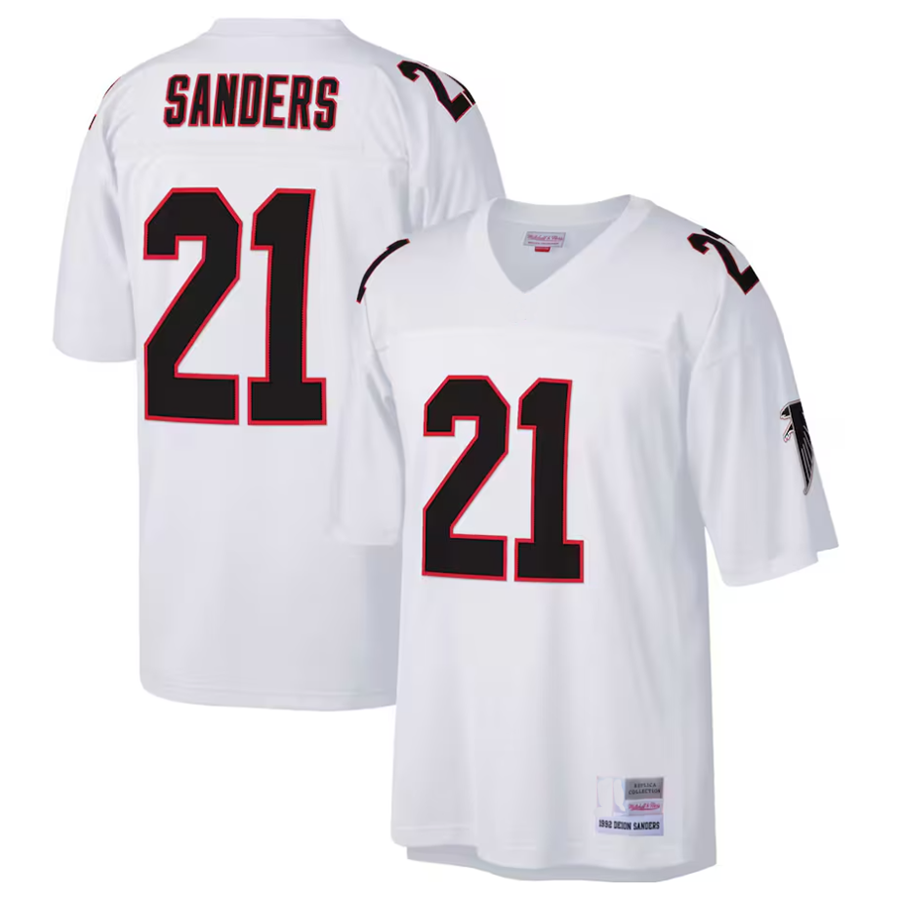 Rebec A.Falcons #21 Deion Sanders Mitchell & Ness Big & Tall 1992 Retired Player Stitched Jerseys - White