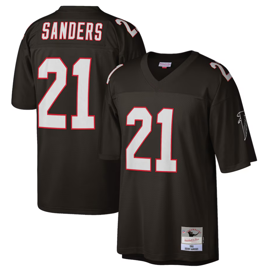 Rebec A.Falcons #21 Deion Sanders Mitchell & Ness Black 1992 Retired Player Replica Stitched Jerseys