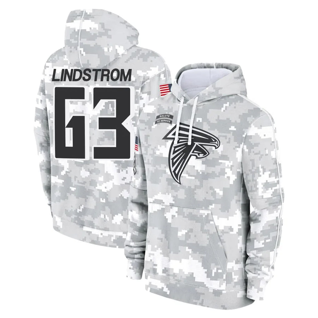 Rebec A.Falcons #63 Chris Lindstrom Player Arctic Camo Salute to Service Limited Hoodie Stitched Jerseys