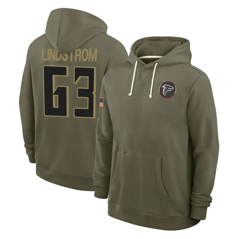 Rebec A.Falcons #63 Chris Lindstrom Player Olive 2025 Salute to Service Hoodies Stitched Jerseys