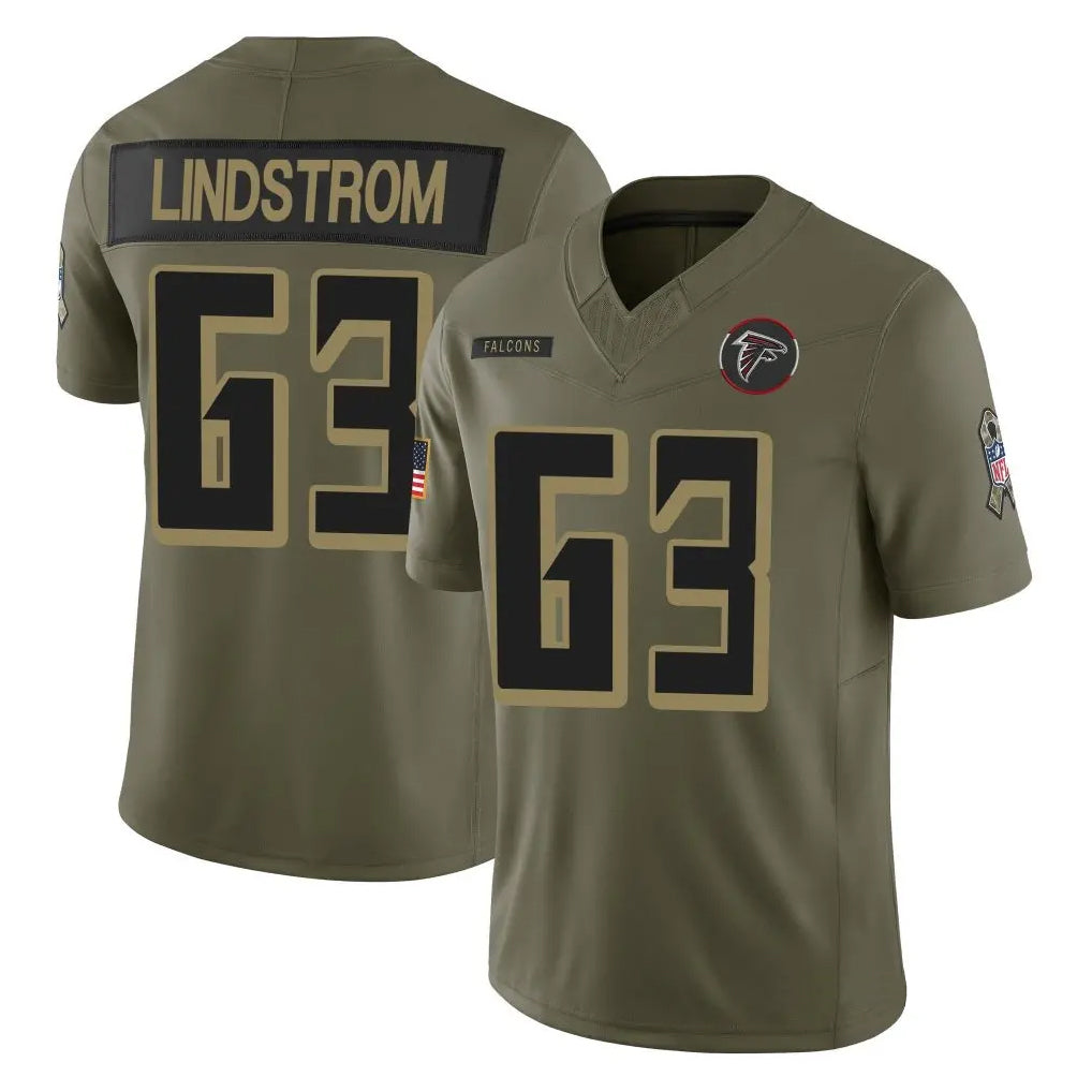 Rebec A.Falcons #63 Chris Lindstrom Player Olive Salute To Service Limited Home Game Stitched Jerseys