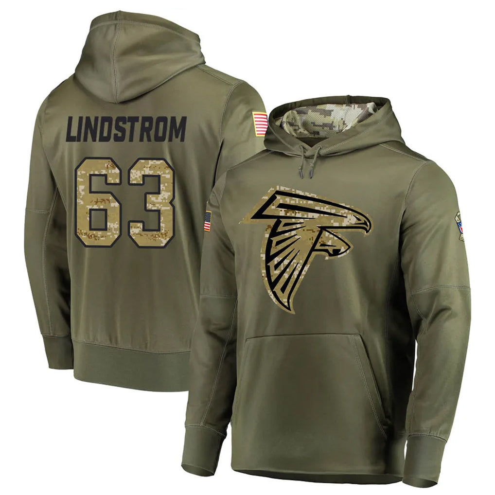 Rebec A.Falcons #63 Chris Lindstrom Player Olive Salute to Service Club Fleece Hoodie Stitched Jerseys