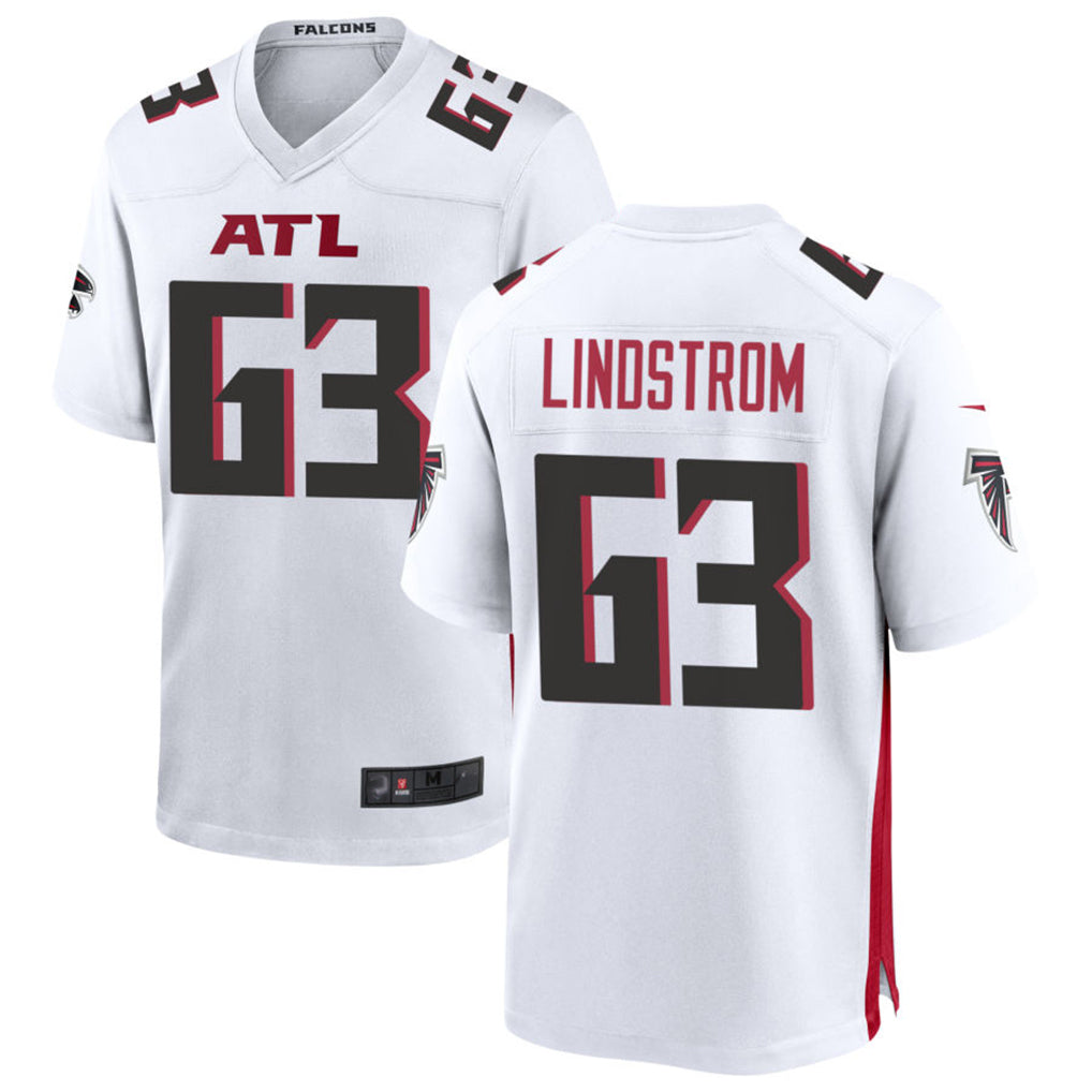 Rebec A.Falcons #63 Chris Lindstrom Player White Home Game Stitched Jerseys