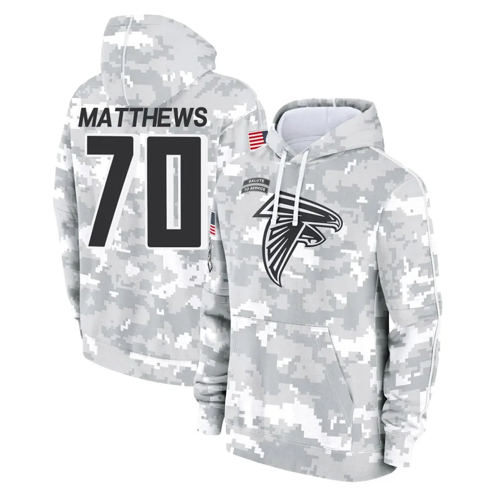 Rebec A.Falcons #70 Jake Matthews Player Arctic Camo Salute to Service Limited Hoodie Stitched Jerseys