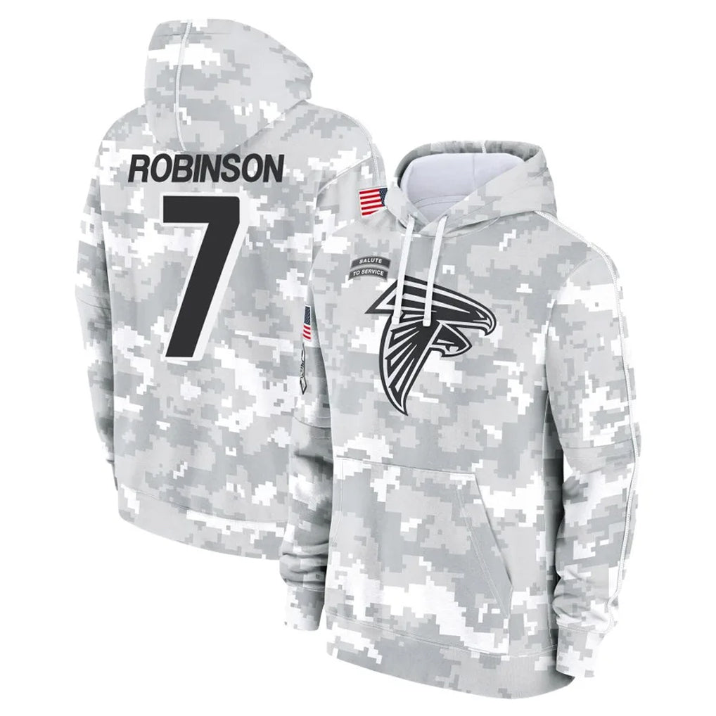 Rebec A.Falcons #7 Bijan Robinson Player Camo Arctic Salute to Service Hoodies Limited Stitched Jerseys