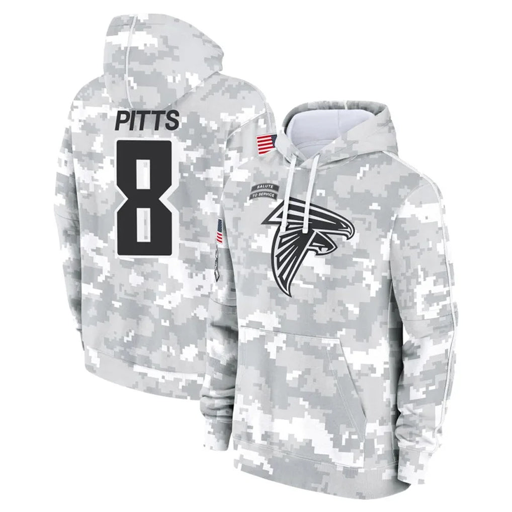 Rebec A.Falcons #8 Kyle Pitts Sr. Player Arctic Camo Salute to Service Limited Hoodie Stitched Jerseys